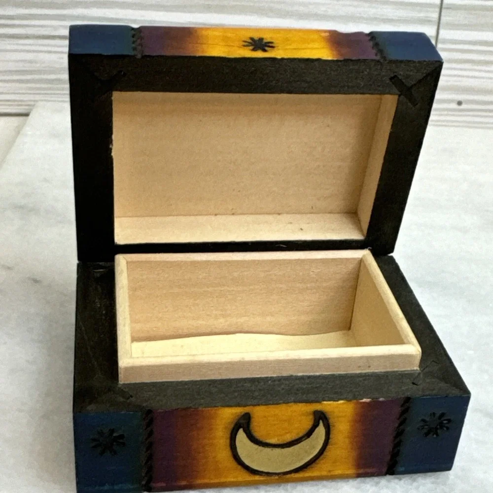 Signed EWB Trinket Jewelry Box Goddess Moon Poland Painted Wood